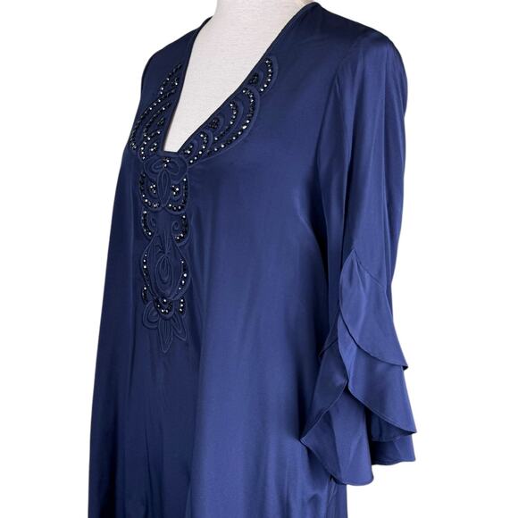 Lilly Pulitzer Tatiana Navy Sequin Silk Blend Long Bell Sleeve Mini Tunic Dress - Picture 6 of 13